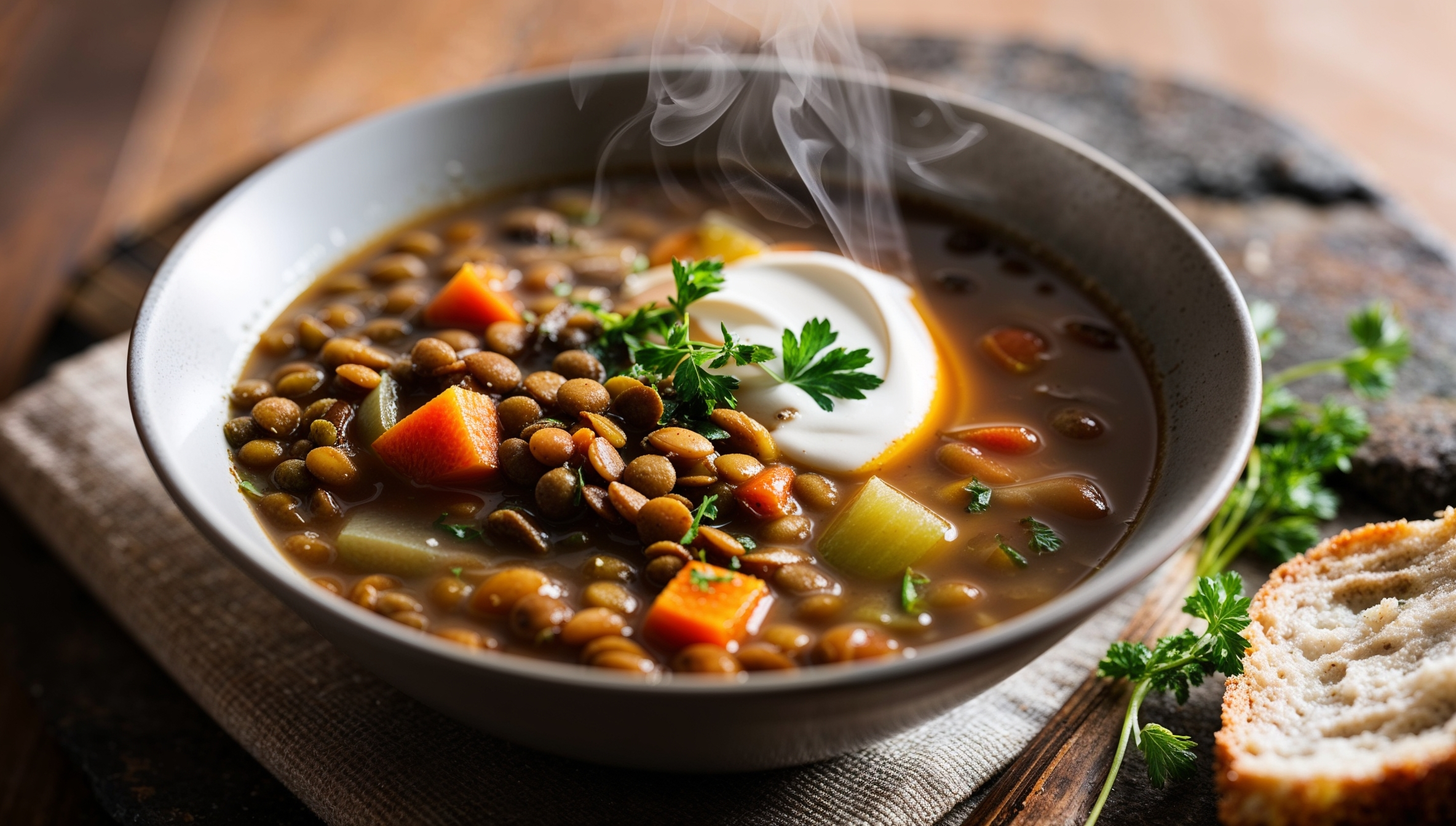 Creamy Vegan Lentil Soup with Turmeric and Lemon